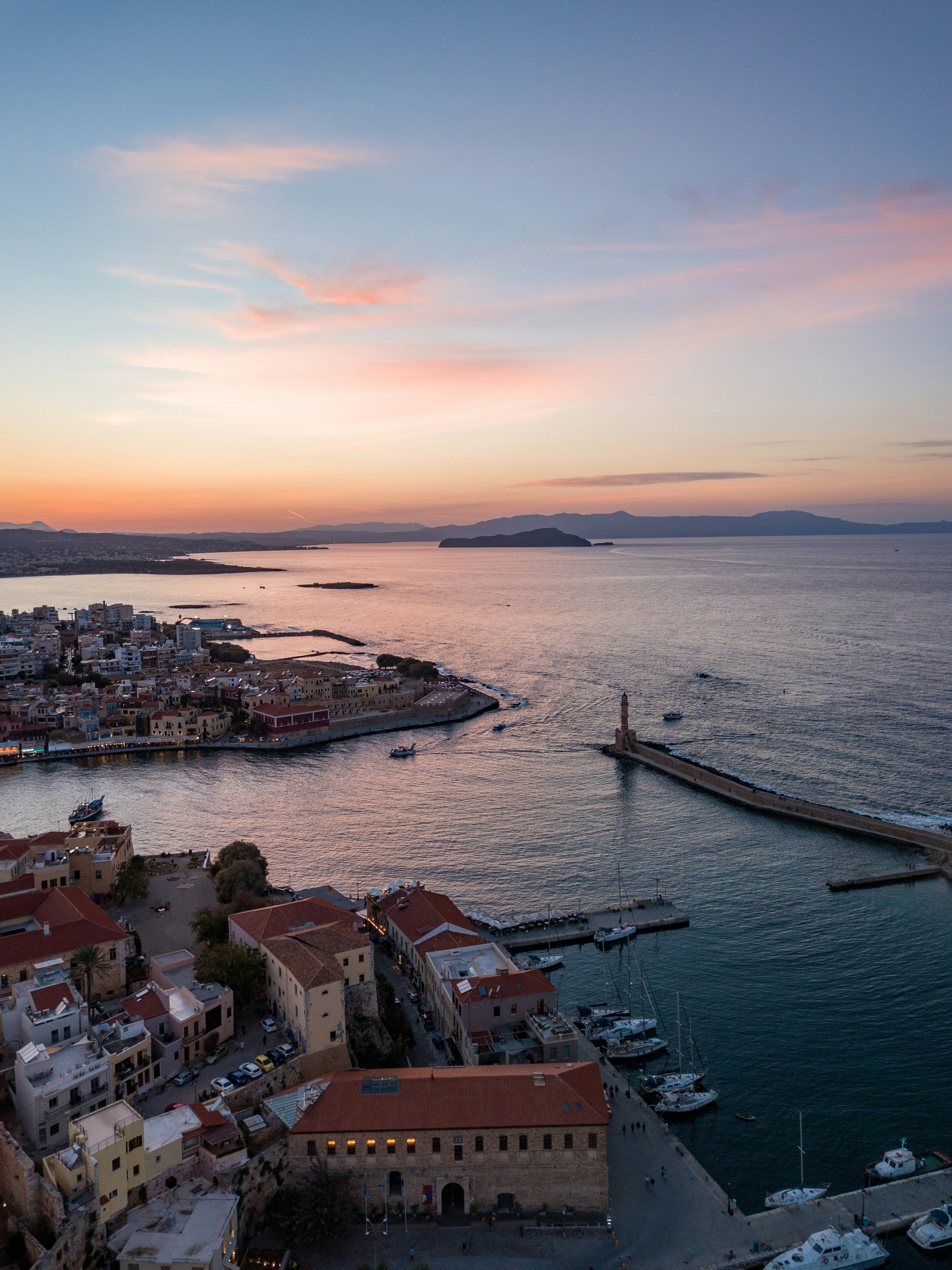Chania harbour at sunset